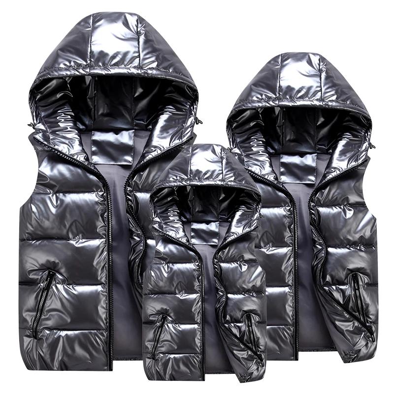 Gilet à capuche classique homme/femme/enfant hiver à capuche gilet en coton brillant gilet décontrac