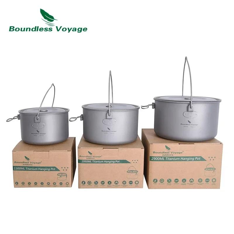 Boundless Voyage-Casseroles de cuisine en titane avec poignée, bouilloire de randonnée, ustensiles d