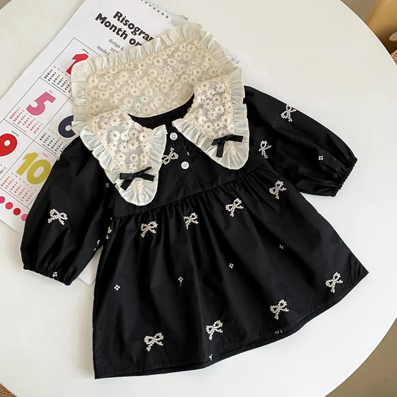 Robe de princesse d'automne pour filles de 0 à 6 ans, vêtements pour bébés filles, col papillon, une