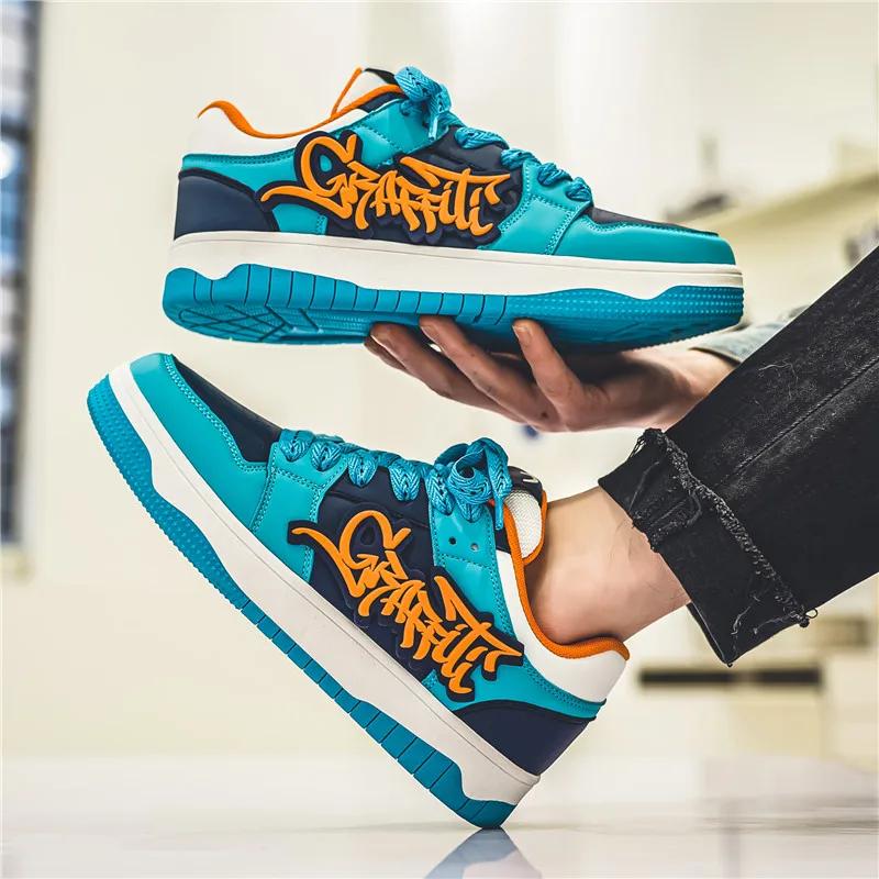 Mode bleu Designer Skateboard chaussures hommes Streetwear Hip hop baskets hommes luxe plate-forme S