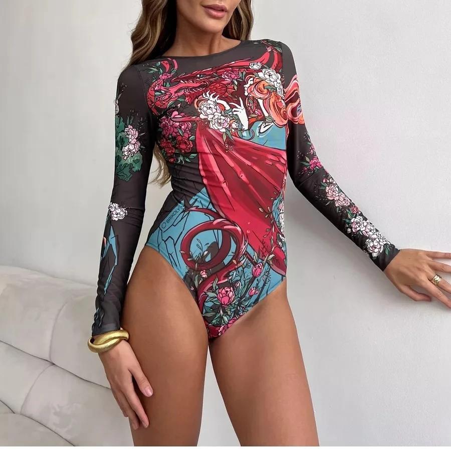 Maillot de bain tatouage à manches longues pour femmes, Protection UV, Protection contre les éruptio