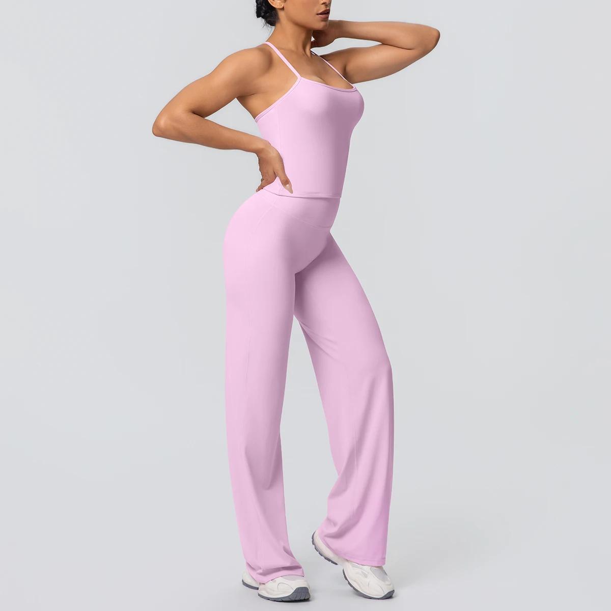 Ensemble de Yoga 2 pièces pour femmes, couleur unie, sport, Sexy, belle sangle arrière, haut d'entra