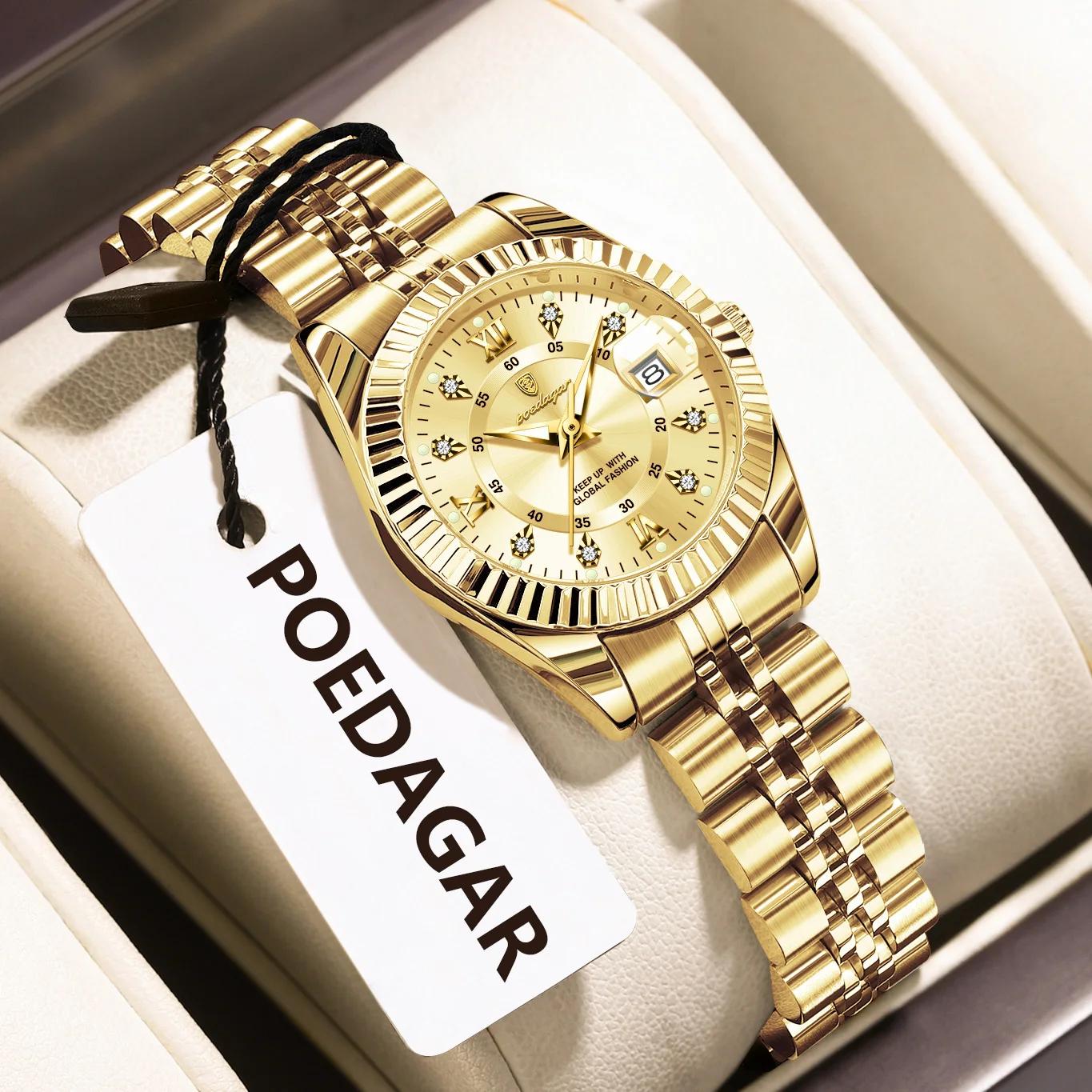 POEDAGAR mode montre pour femme étanche lumineux Date élégante dames montres en acier inoxydable mon