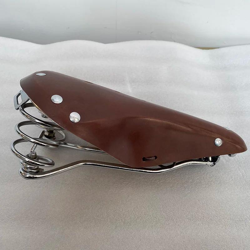 Selle de vélo en cuir respirante et confortable pour VTT, siège de cyclisme rétro avec coussin pour