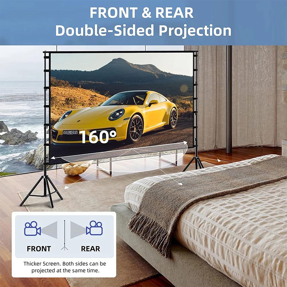 Écran de projecteur VEIDADZ avec support blanc sans plis 160 ° Angle de vision 60-150 pouces, écra