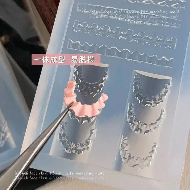 Jupe en dentelle française, soulagement 3D, moule pour Nail Art, modèle de sculpture en Silicone sou