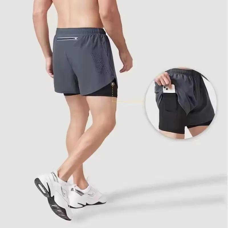 Short de course réfléchissant d'été pour hommes, short de Fitness à séchage rapide, double couche, s