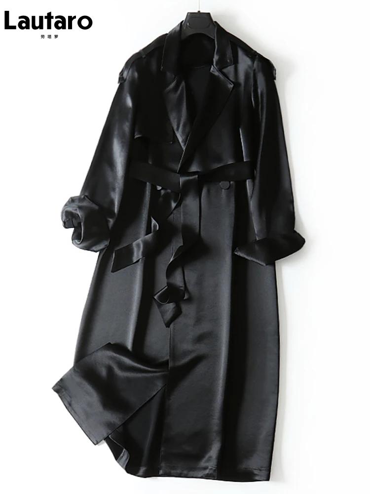 Lautaro-Manteau Long en Satin et Acétate pour Femme, Doux, Luxe, Élégant, Flowy, Chic, Haute Qualité