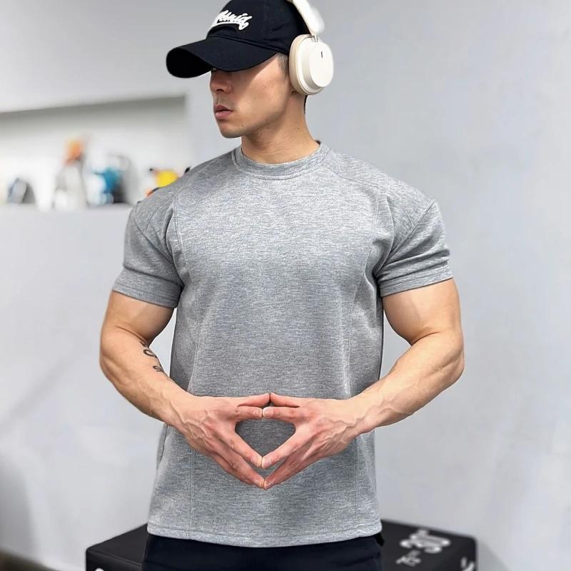 Haute qualité automne hommes à manches longues T-shirt mode sport col rond fitness course maille res