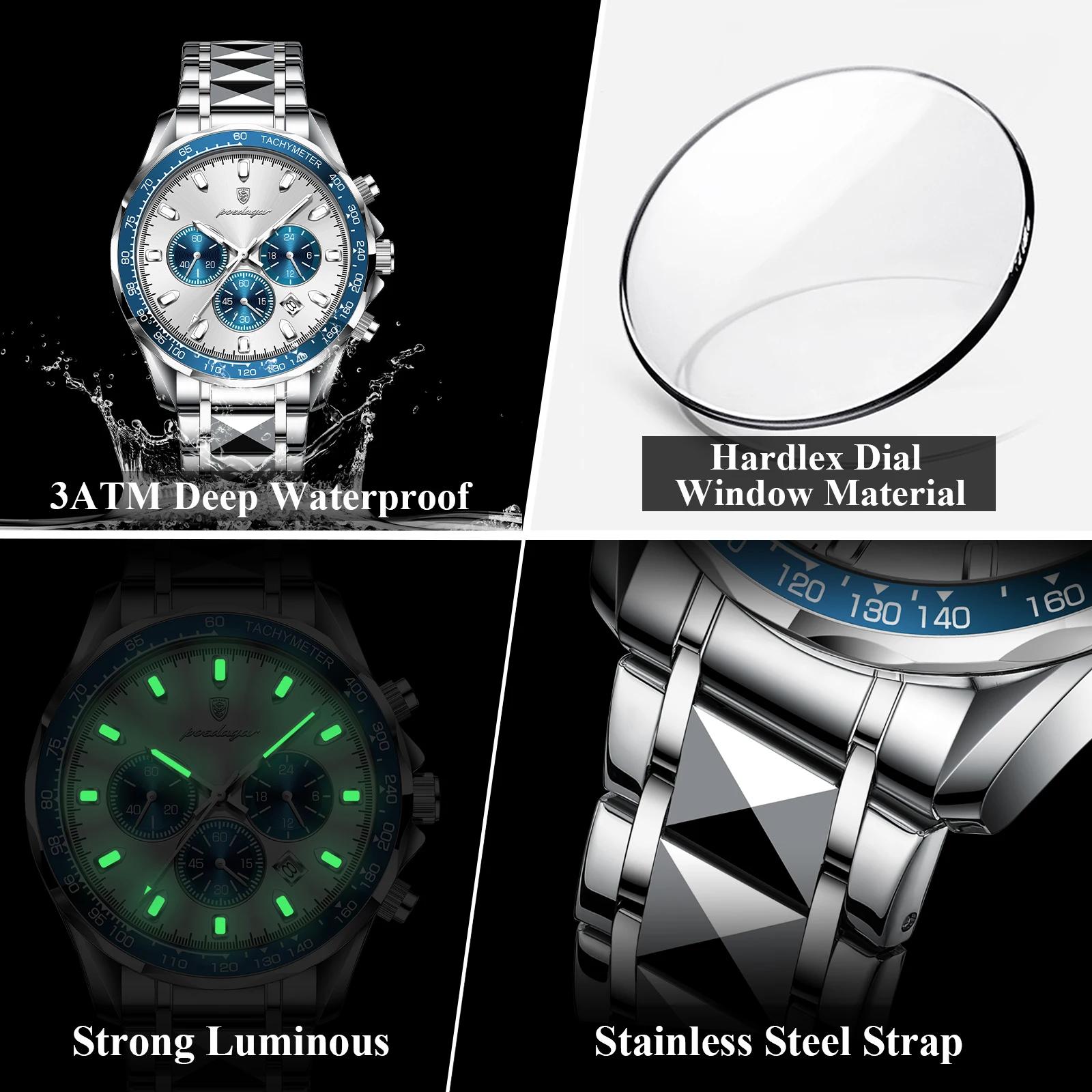 POEDAGAR marque de luxe hommes montre étanche lumineux en acier inoxydable montres pour hommes chron