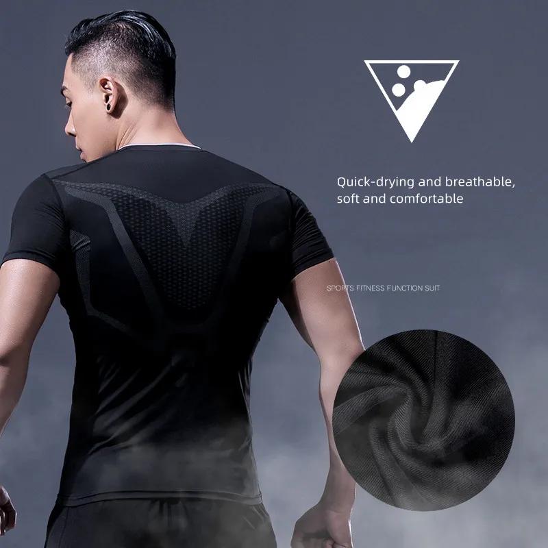 T-shirt compression homme manches courtes - Haut sport respirant pour musculation et course d'été