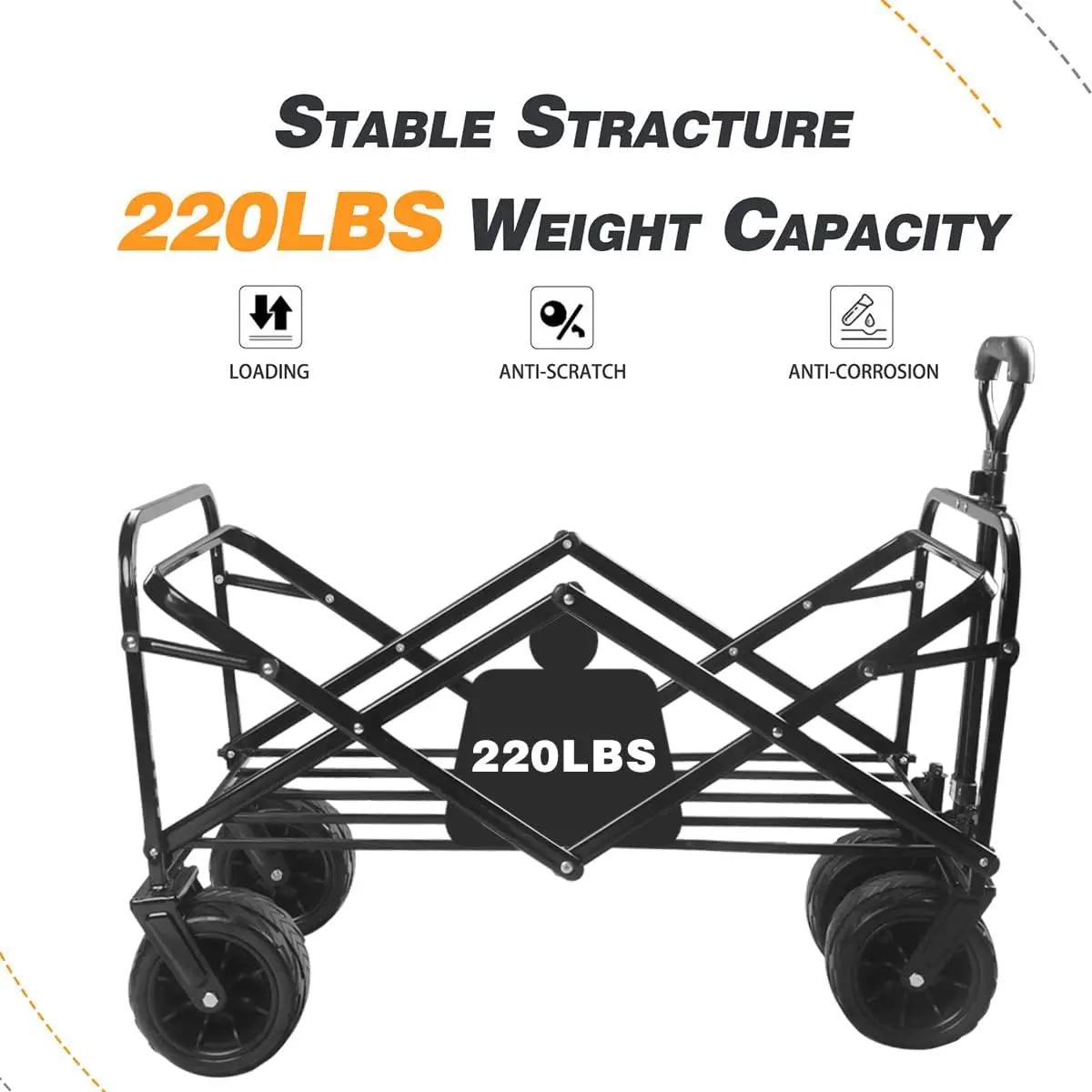 Chariot de plage pliable tout terrain, chariot de plage pliable rapide avec grandes roues pour le sa