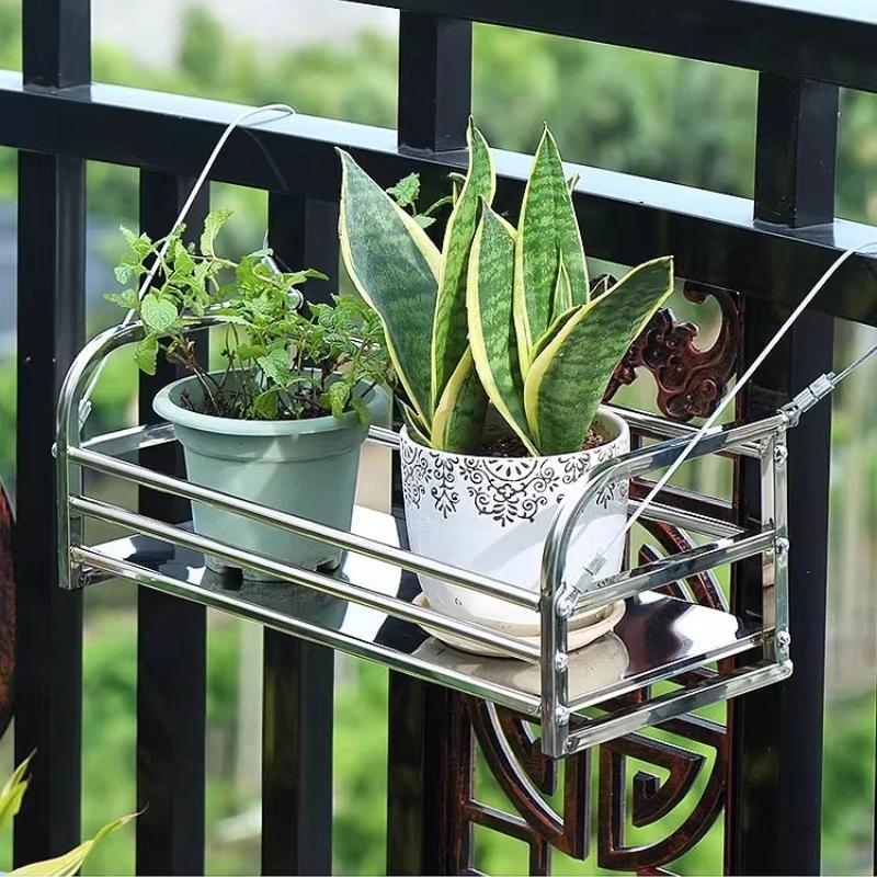 Support de fleurs en acier inoxydable pour balcon, jardinière suspendue d'extérieur, étagère, Rail d