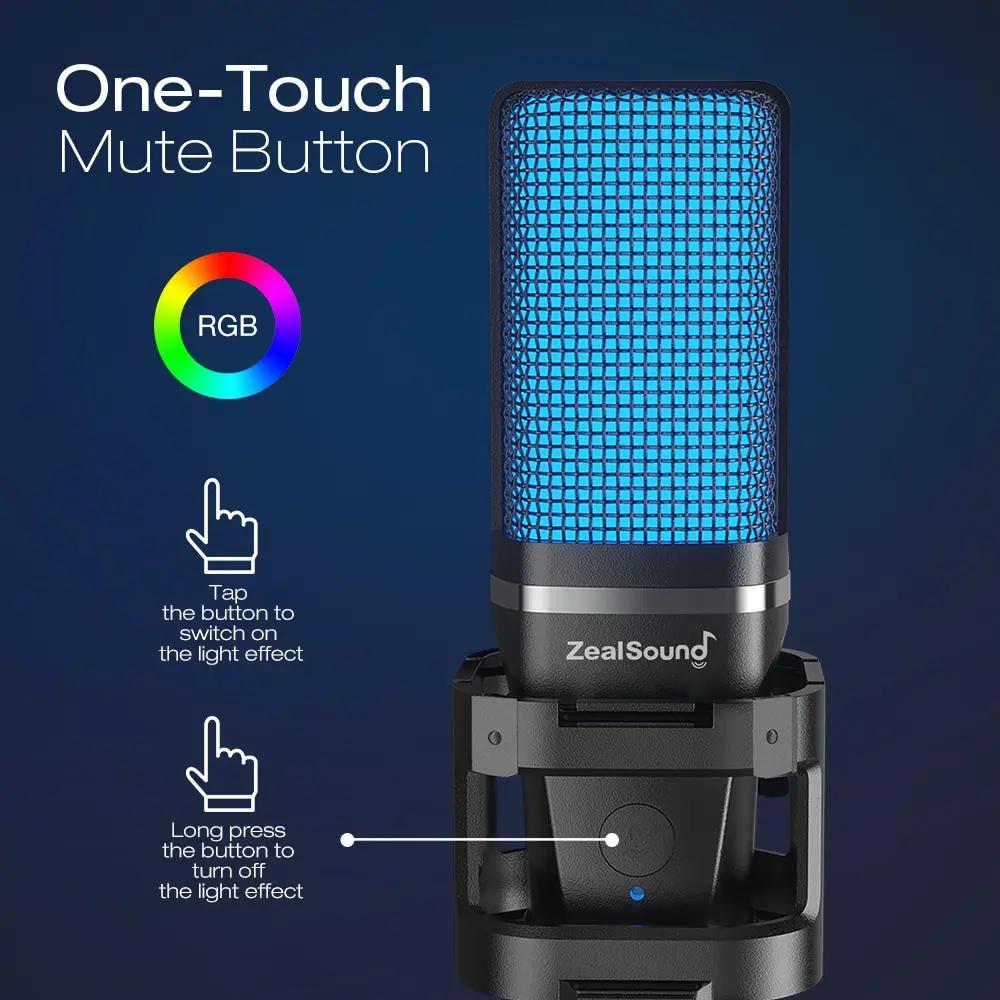 Zealsound RGB USB condensateur Microphone de jeu ordinateur micro professionnel pour PC PS4 PS5 Mac