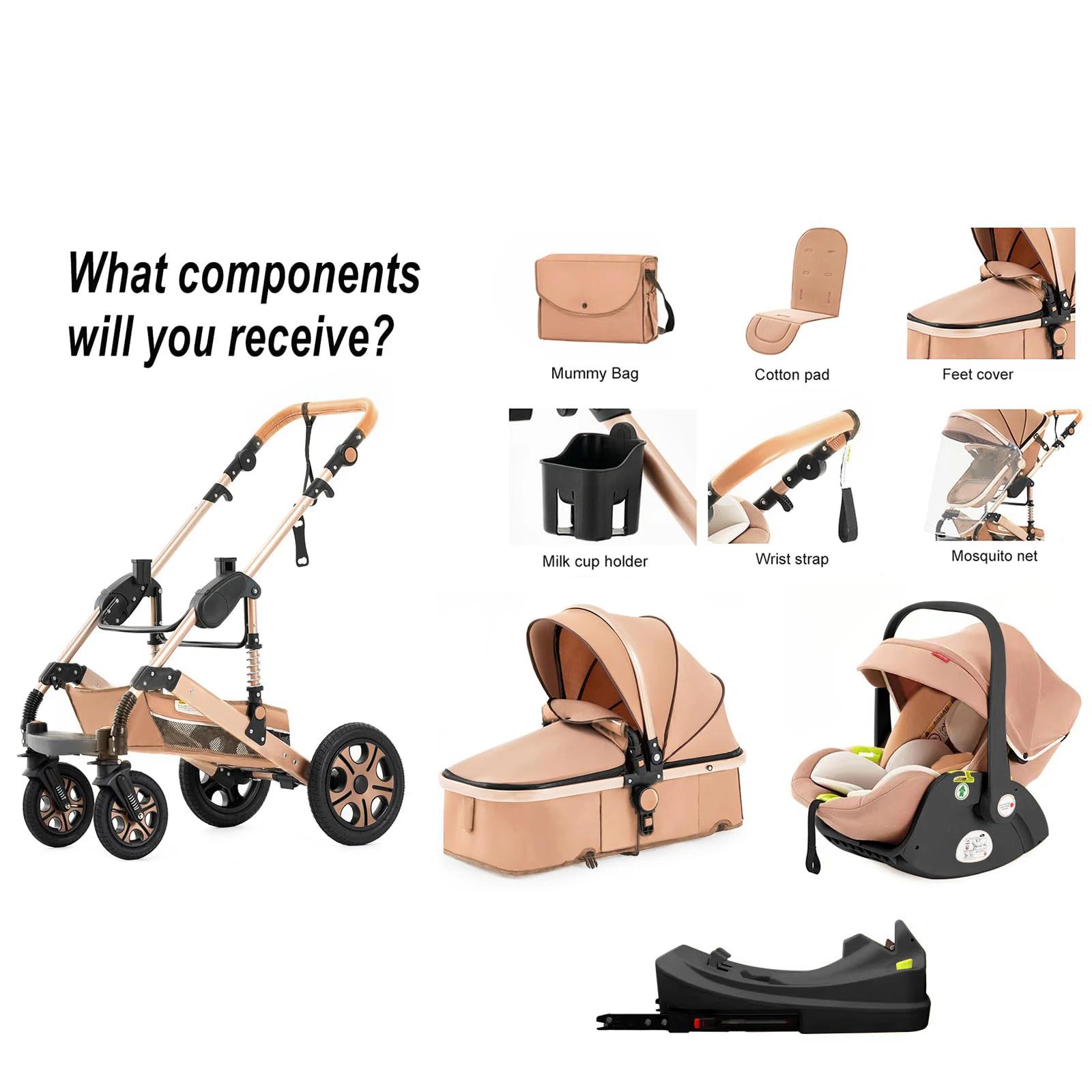Poussette Standard Réversible 3 en 1 pour Bébé, Système de Voyage pour Nouveau-né, avec Base Isofix