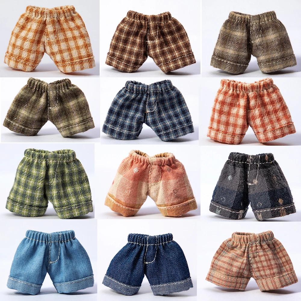 Pantalons de poupée Ob11 faits à la main, vêtements de poupée, motif de grille, short en jean, acces