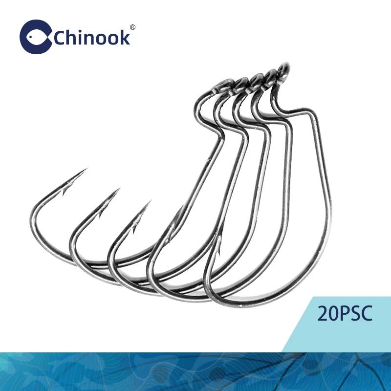 Chinook 20 pièces large ver Texan crochet carbone Offset hameçon basse barbelé carpe crochet de pêch