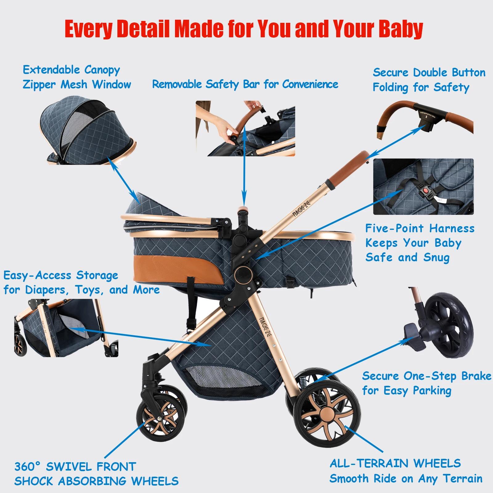 Poussette 3 en 1 pour bébé, paysage haut, avec siège de voiture et couffin, landau chaud, multifonct