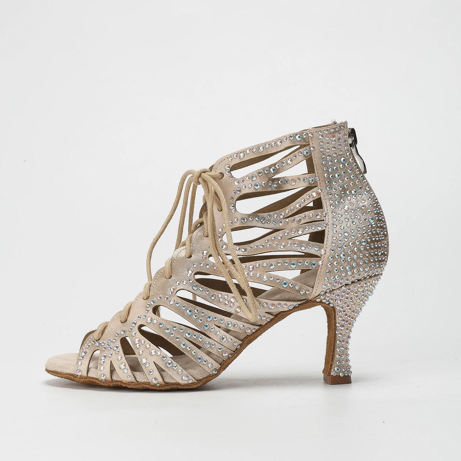 Ailove chaussures de danse à talons hauts de 7.5CM confortables en cristal satiné pour femmes, chaus