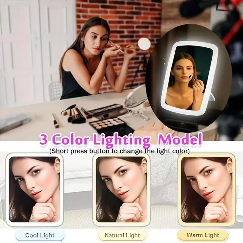 Miroir de maquillage LED avec support de bureau pliant Compact carré voyage cosmétique Portable écla