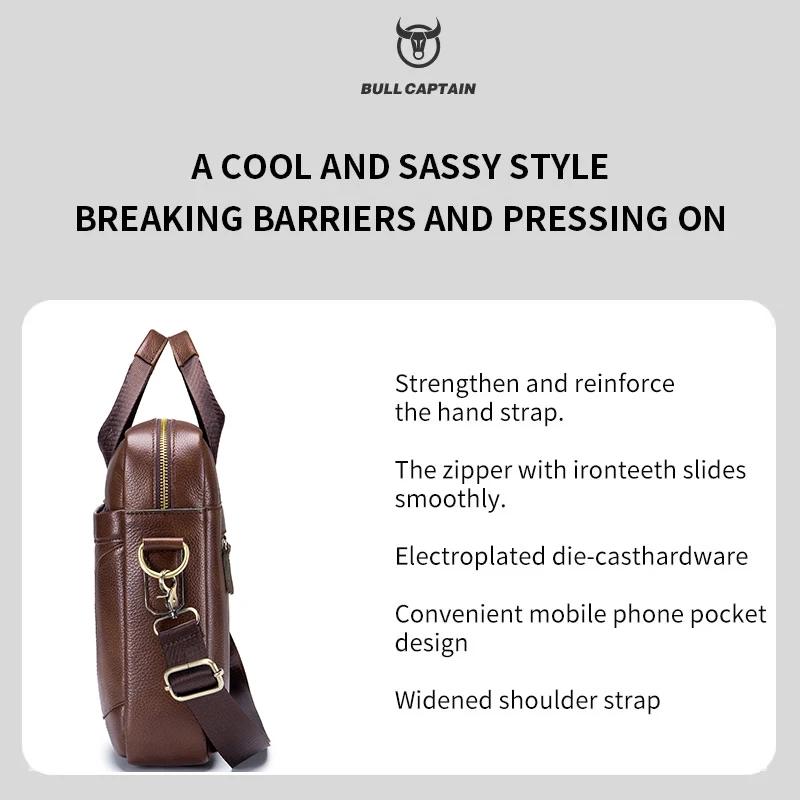 BULLCAPTAIN Sac à main en cuir véritable pour homme, sacoche de bureau portable pour ordinateur port