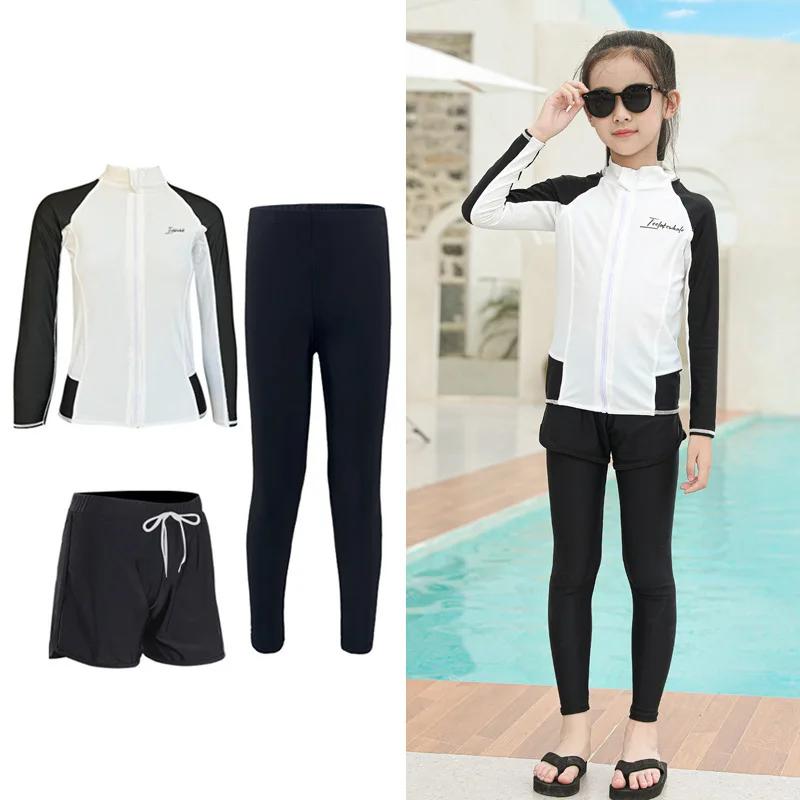 Maillot de bain à manches longues pour jeunes filles et garçons, protection solaire, pour la pêche,