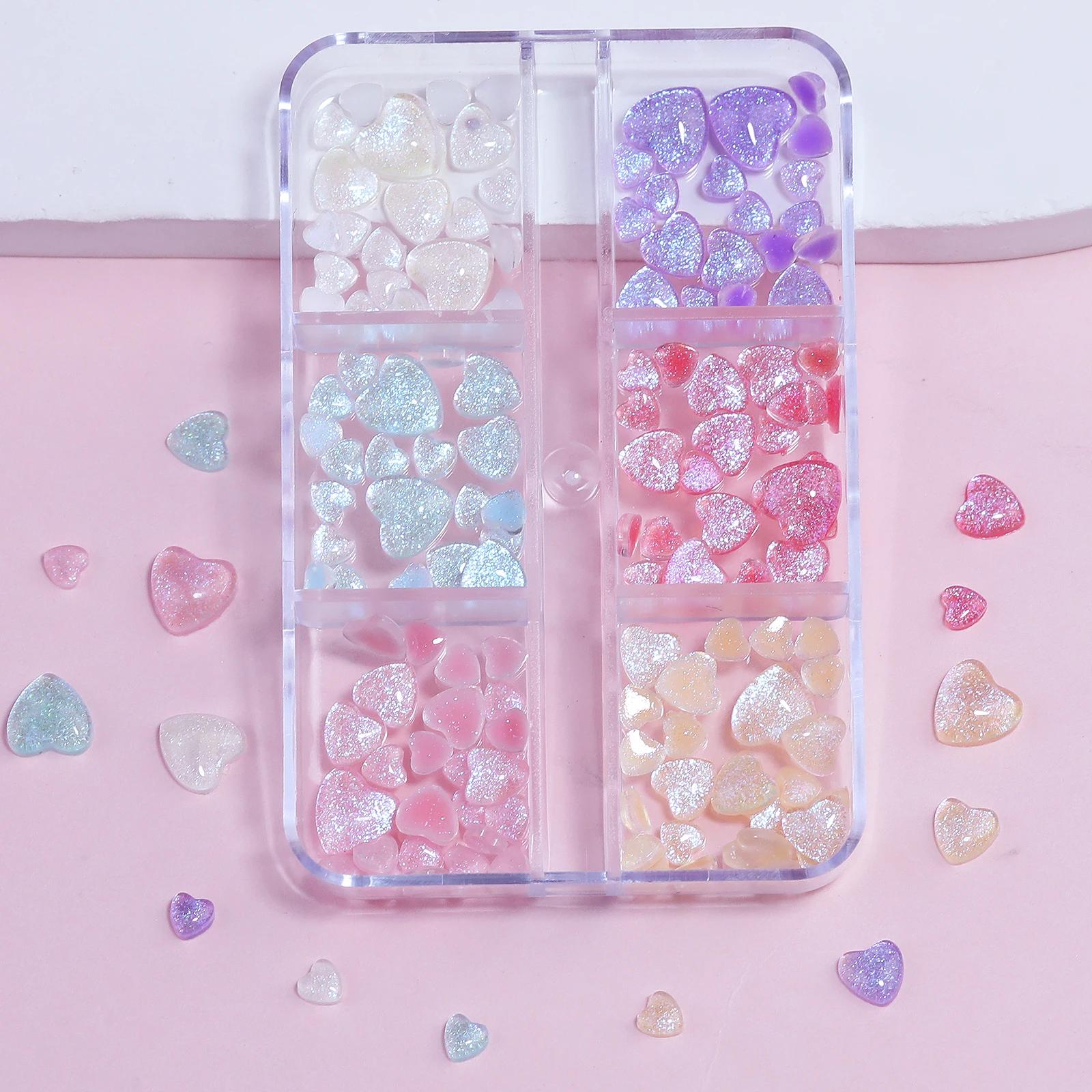 N64.Art-Boîte de pièces décoratives en forme de cœur transparent rose, fournitures Kawaii, ensembles