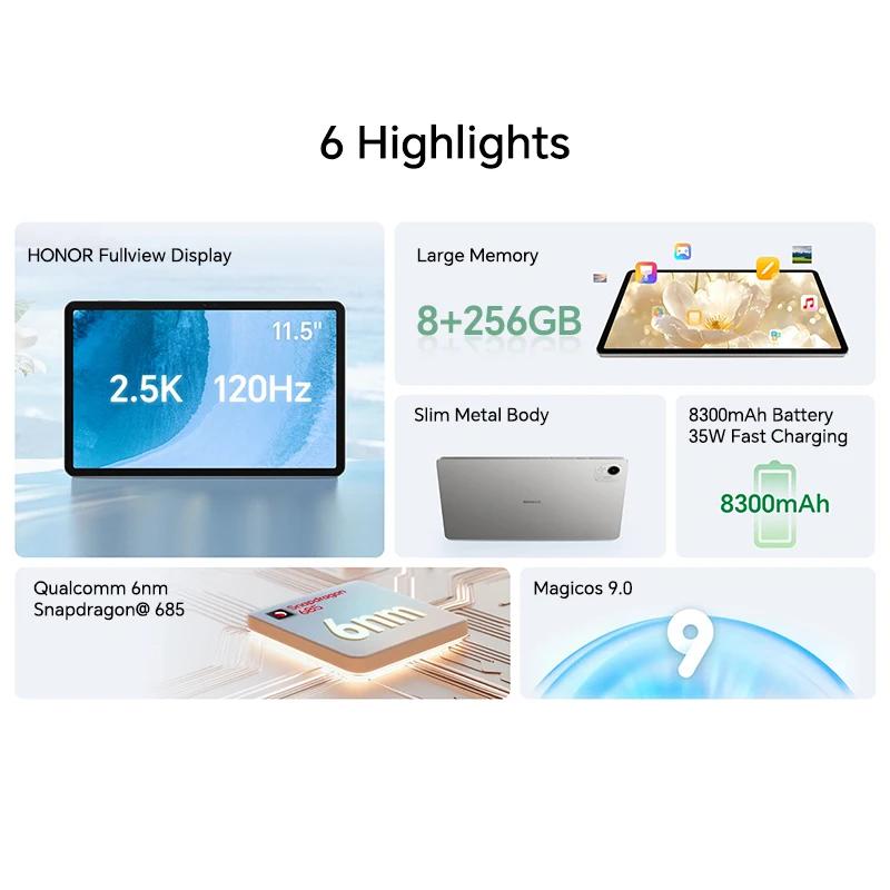 Nouvelle version mondiale HONOR Pad X9a 6GB+128GB/8GB+256GB 11,5'' Écran LCD 2,5K 120Hz Batterie 830