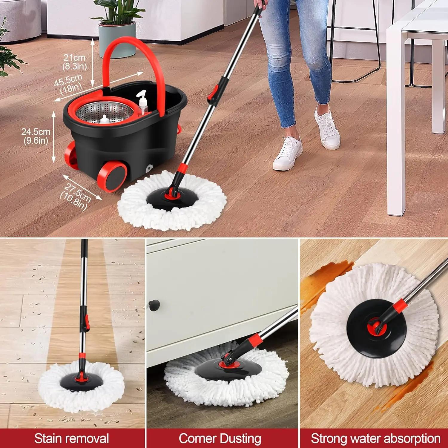 Vadrouille rotative avec 3 têtes de rechange en microcarence, livres à rotation à 360 °, manche arc-