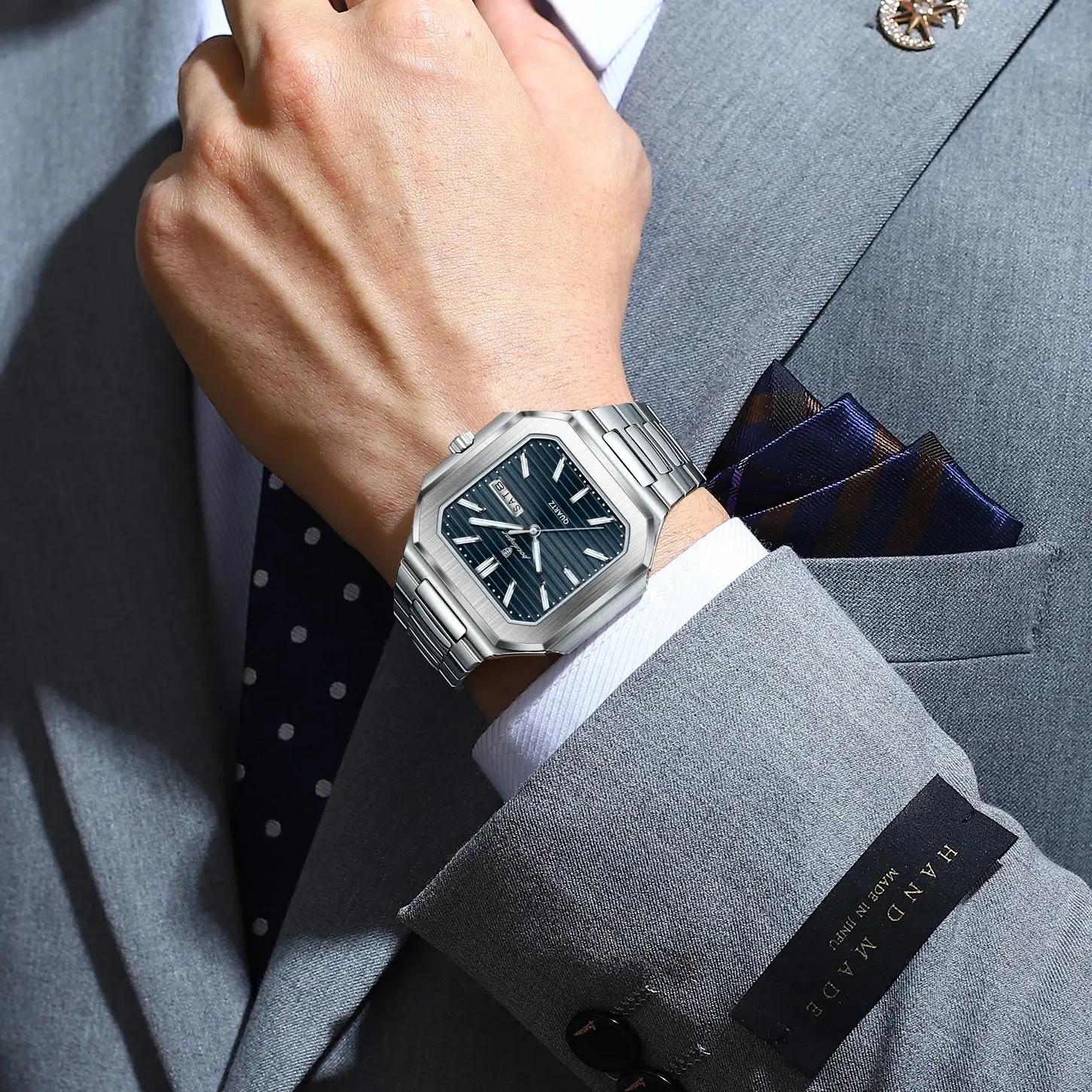 POEDAGAR affaires homme montre étanche lumineux Date semaine classique montres pour hommes en acier