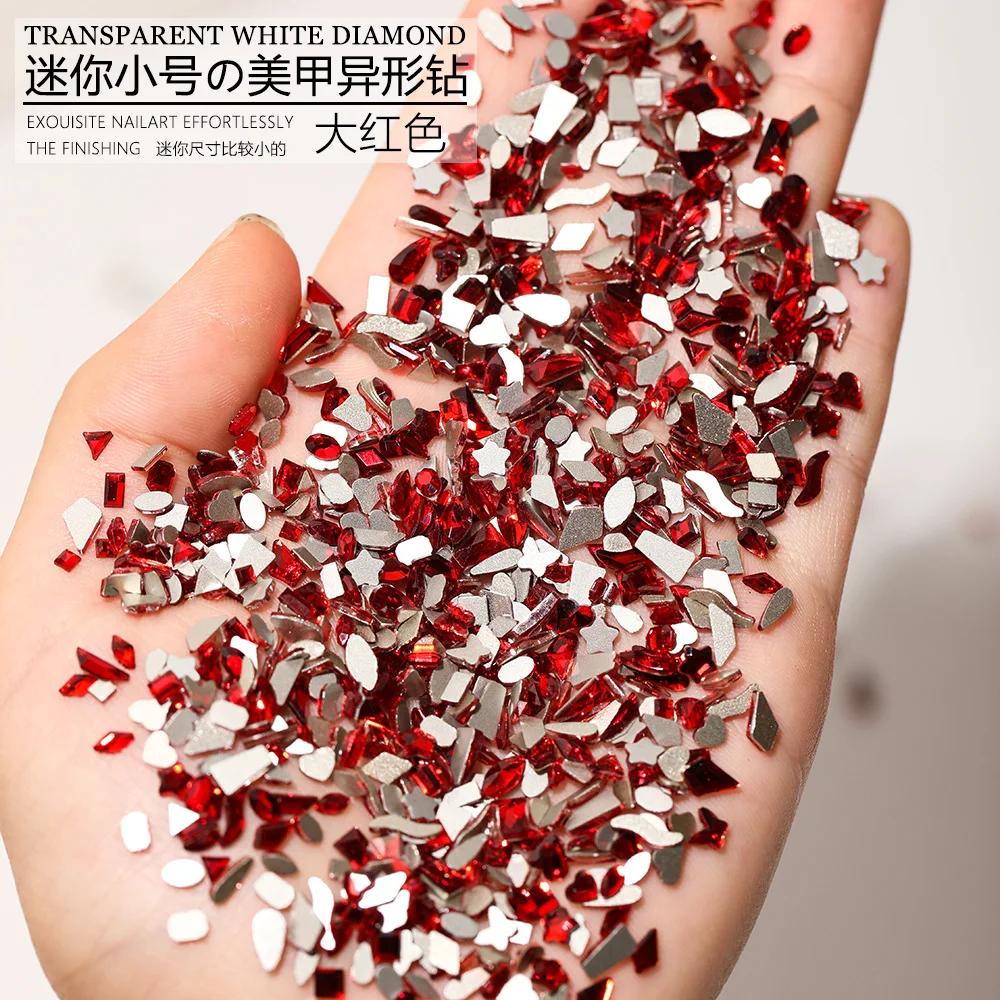 Mini biscuits 3D en verre pour nail art, 100 pièces/sac, multi-saillies, clair/AB/rouge/or, Rotterda