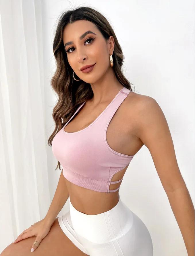 Soutien-gorge sport respirant sans coutures antichoc - Top fitness yoga push-up femmes entraînement gymnastique