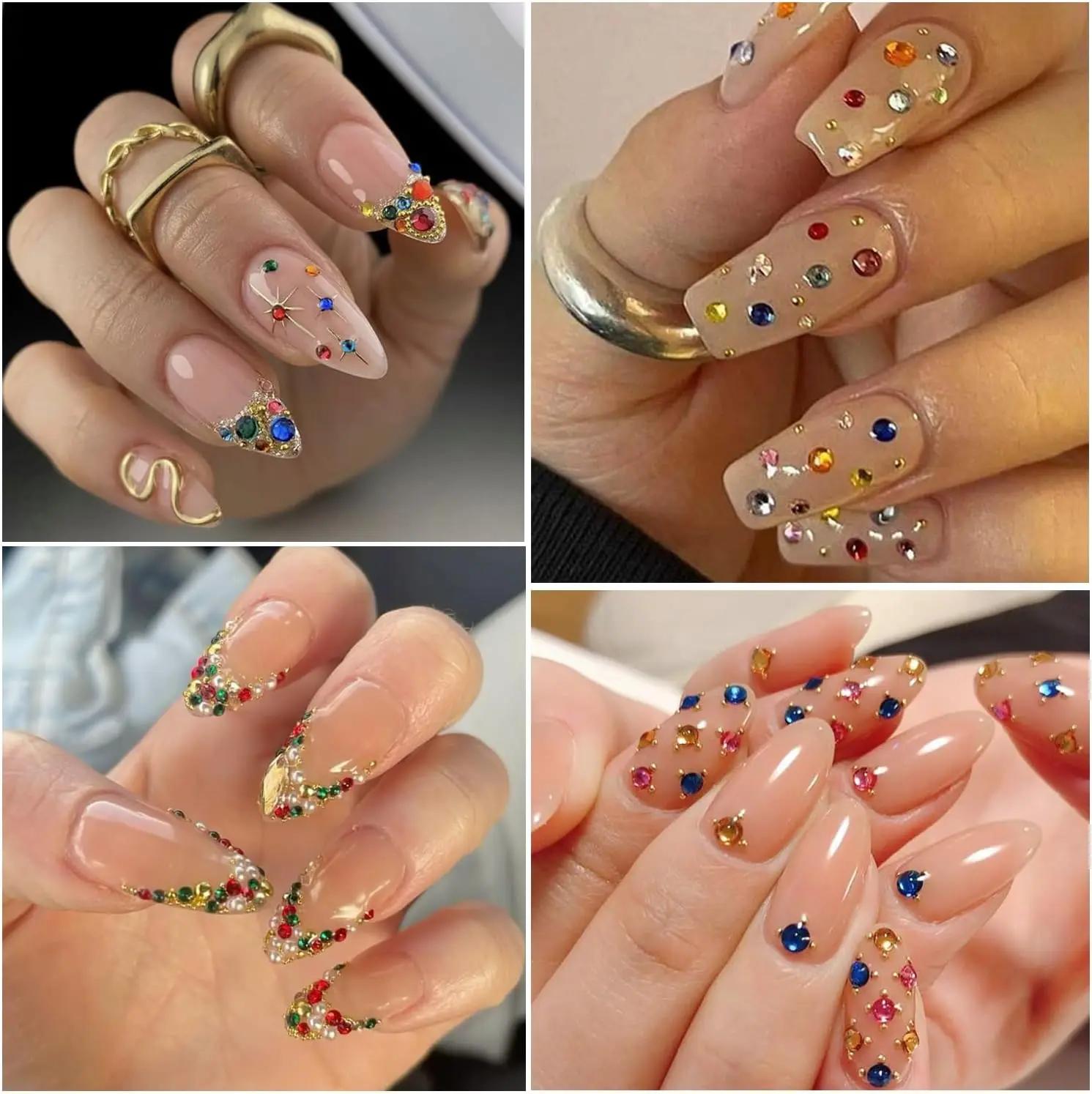 Breloques pour ongles en strass colorés scintillants, 12 grilles/1 boîte, 1-5mm, Mini AB/couleur rou