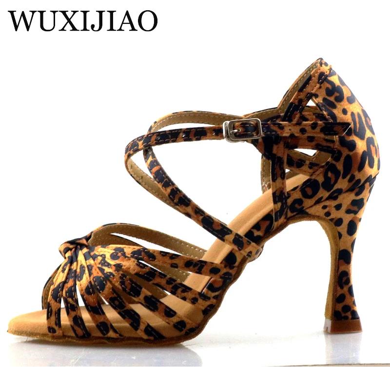 WUXIJIAO classique nouage chaussures de danse latine anglais léopard Satin chaussures de danse Sasha
