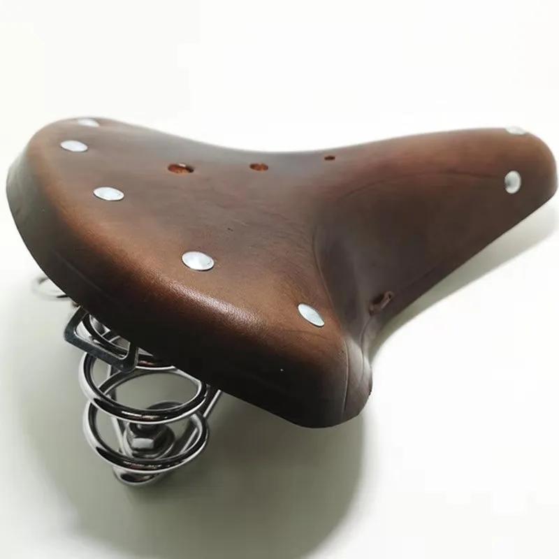Selle de vélo de route en cuir de vache, Design rétro traditionnel à rivets, siège classique Vintage