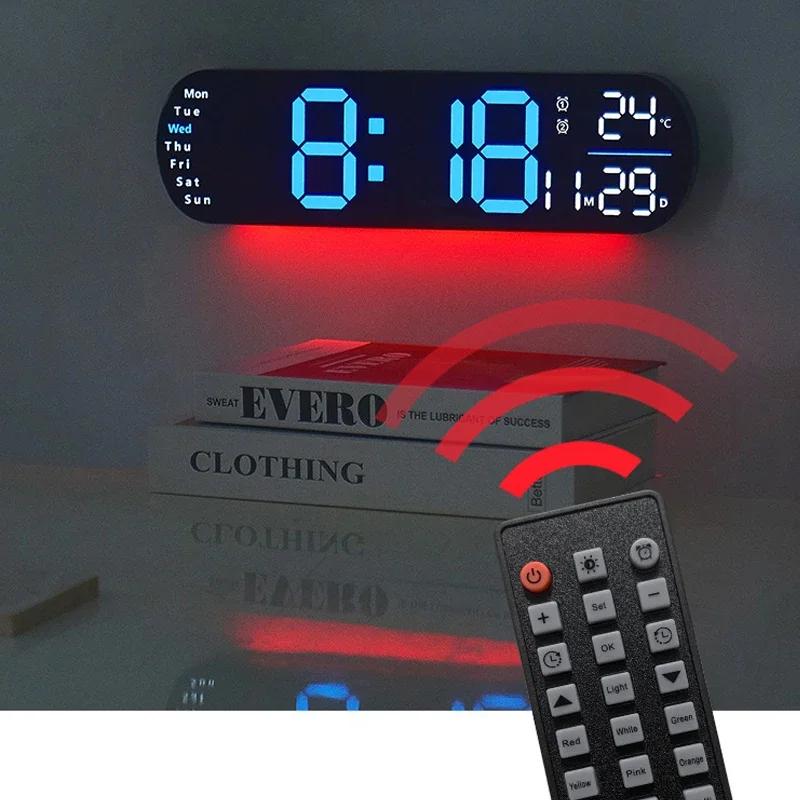 Horloge murale numérique grand écran LED affichage de la température et de l'humidité réveil électro