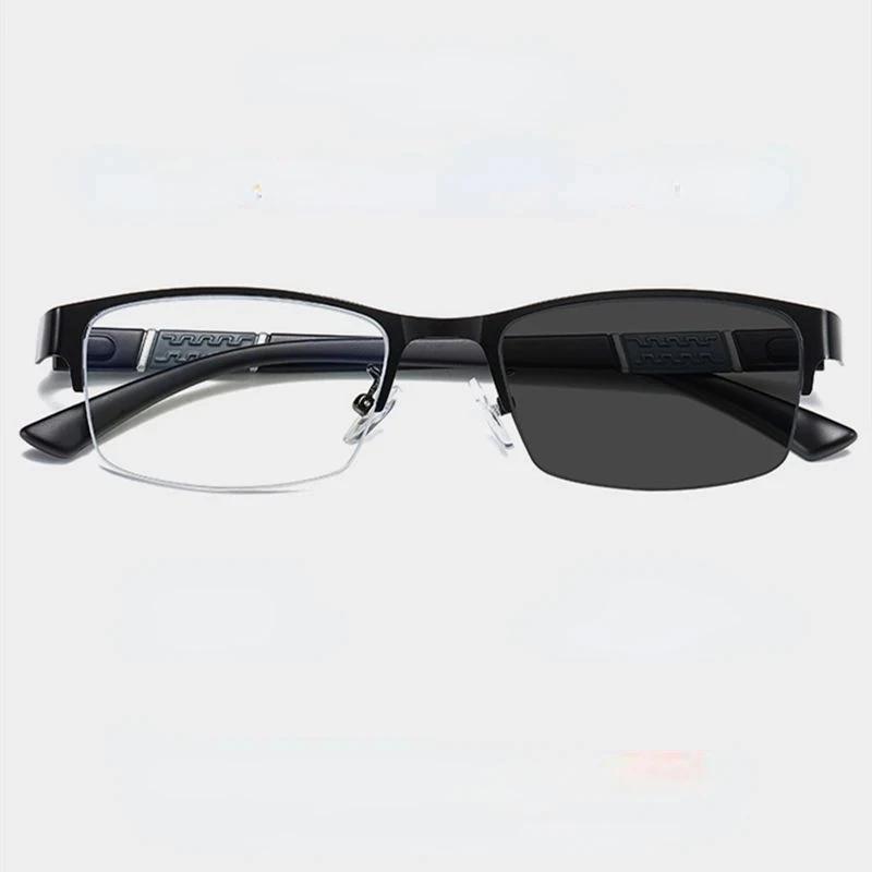 Lunettes de myopie photochromiques vintage pour hommes, demi-monture en métal, lunettes bloquant la