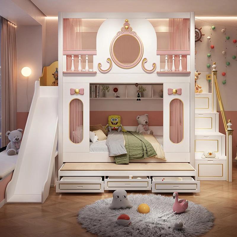 Lit enfant Lit fille sur et cassé Château de rêve Lit princesse Haut et bas avec la même largeur Lit