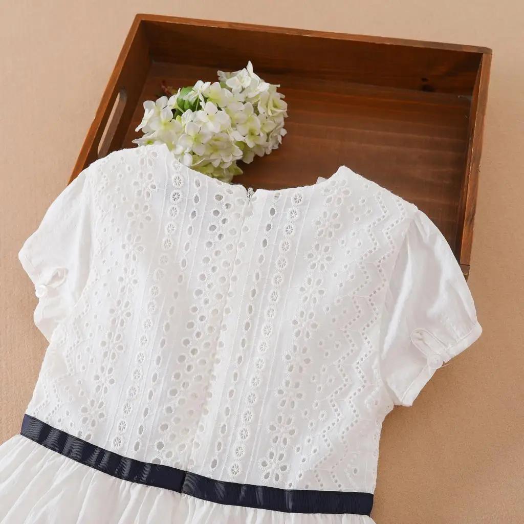 Robe d'été en coton à col rond, à fleurs blanches, vêtements de mariage pour enfants, robe de prince