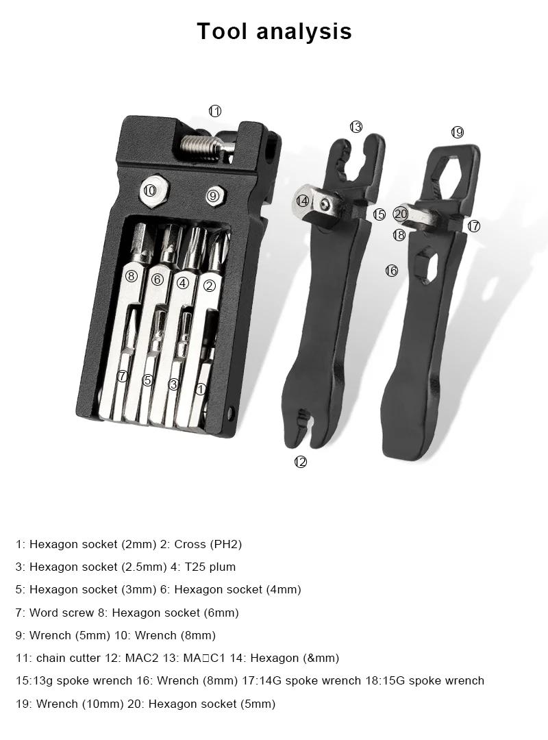 Ensemble d'outils de réparation de vélo 20 en 1, clé à rayons hexagonaux pliable multifonction, outi