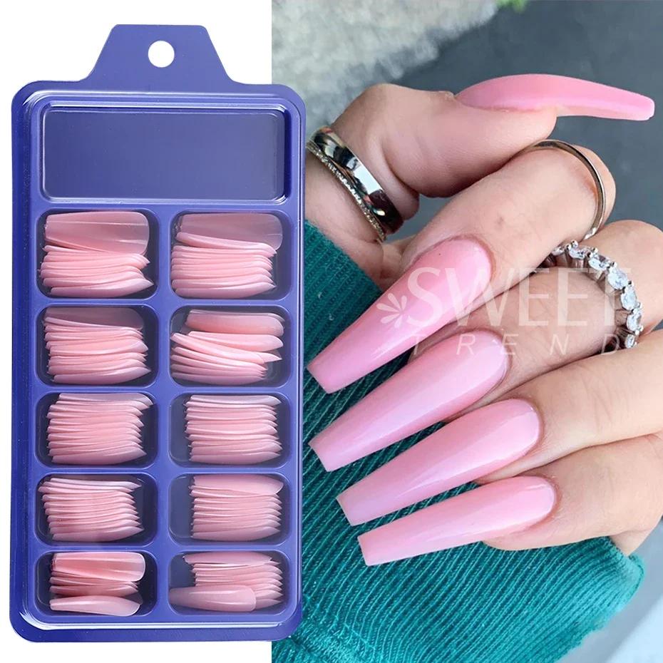 100 pièces nu rose faux ongles presse sur ongles acrylique Extension cercueil formes ongles conseils