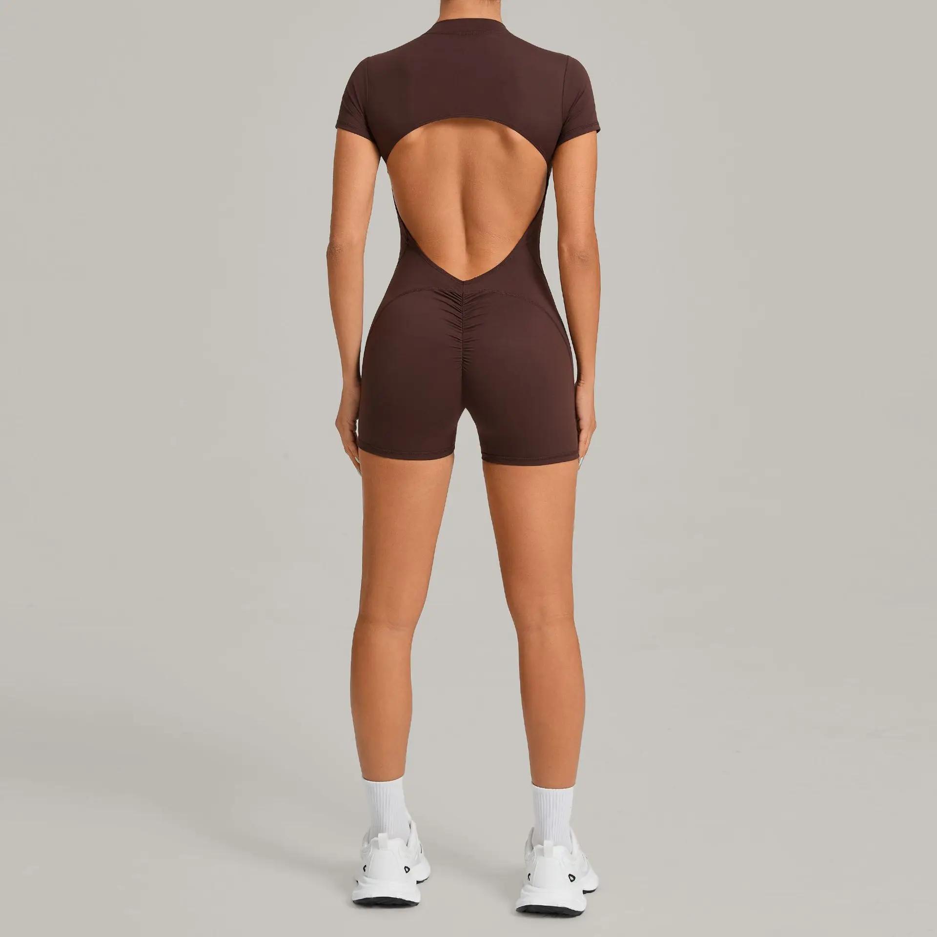 Ensemble de yoga pour femmes Ningyu, combinaison de sport à dos ouvert avec fermeture éclair, combin