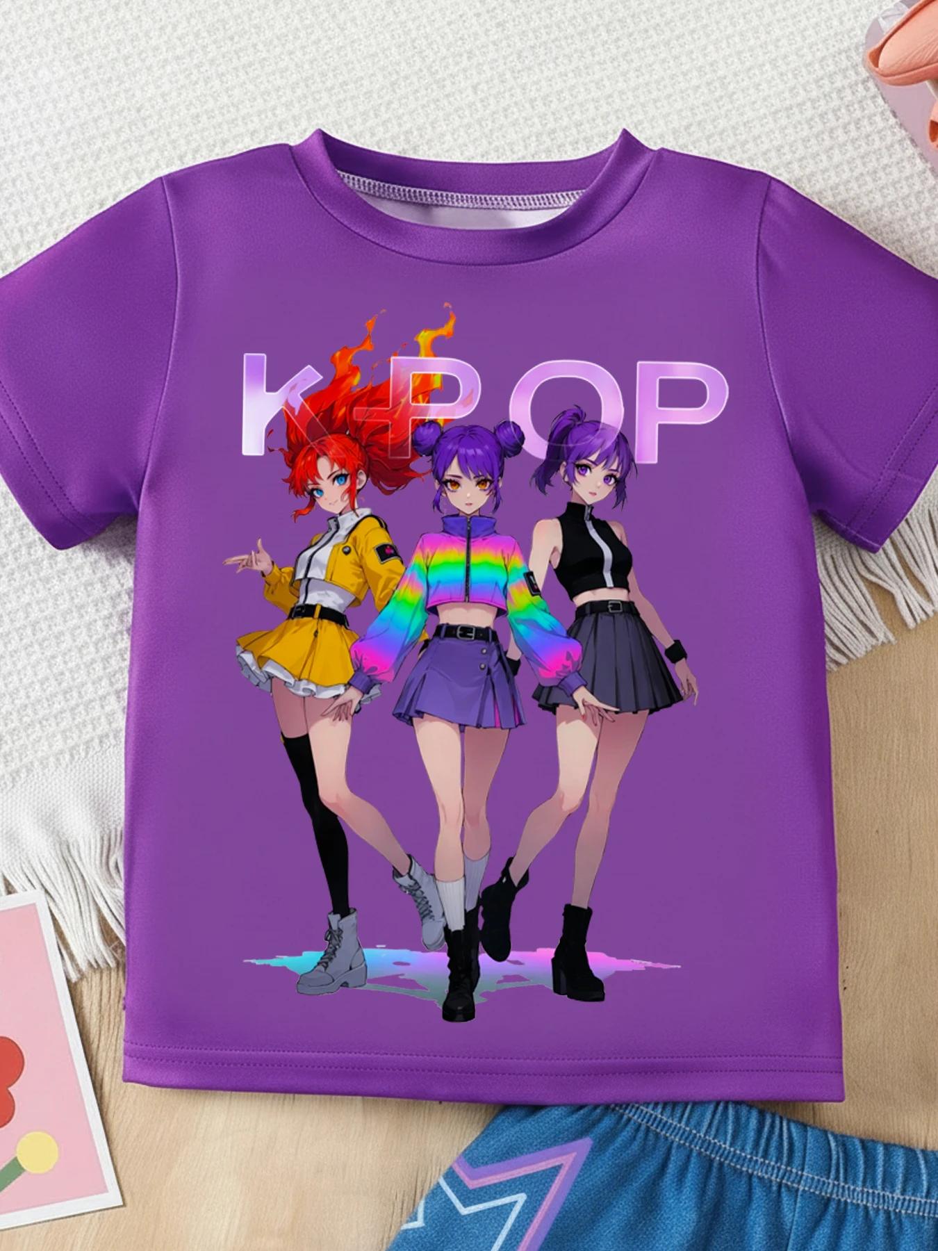 Ensemble 2 pièces tendance pour filles : T-shirt à manches courtes et short à volants, motif K-Pop A