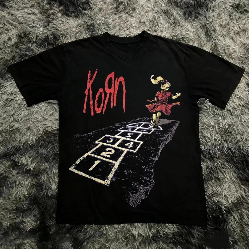 Korn Follow The Leader T-shirt en coton imprimé double face Metal Band Tee pour hommes et femmes, t-