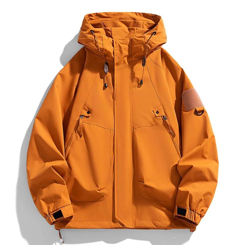 Coupe-vent hommes veste à capuche manteau à glissière Cargo imperméable noir Bomber Camping ample mi