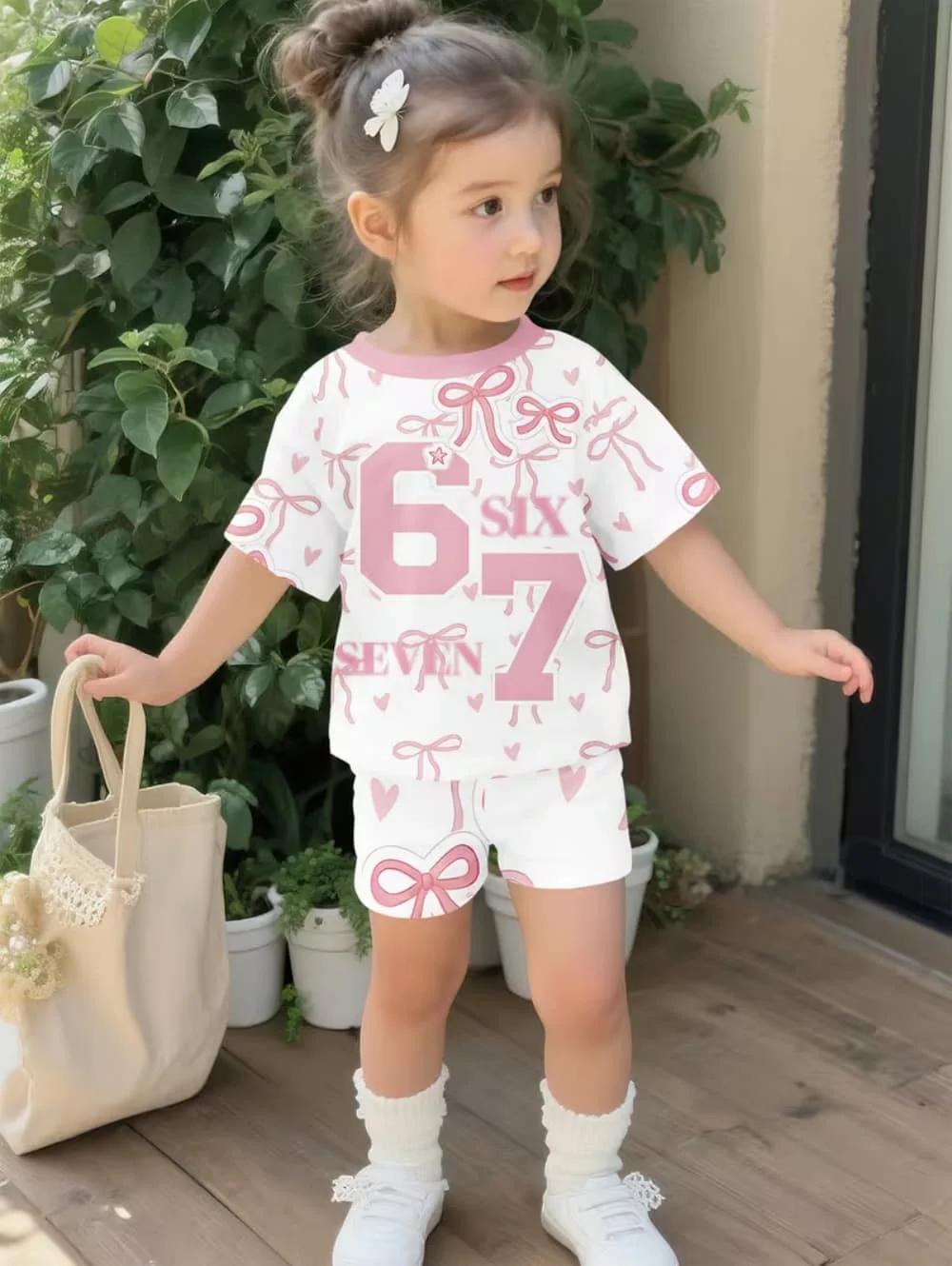 Summer Italian Brainrot 67 Six Seven Cartoon Print Sports Children's Set Short Sleeved Shorts 2PCS S