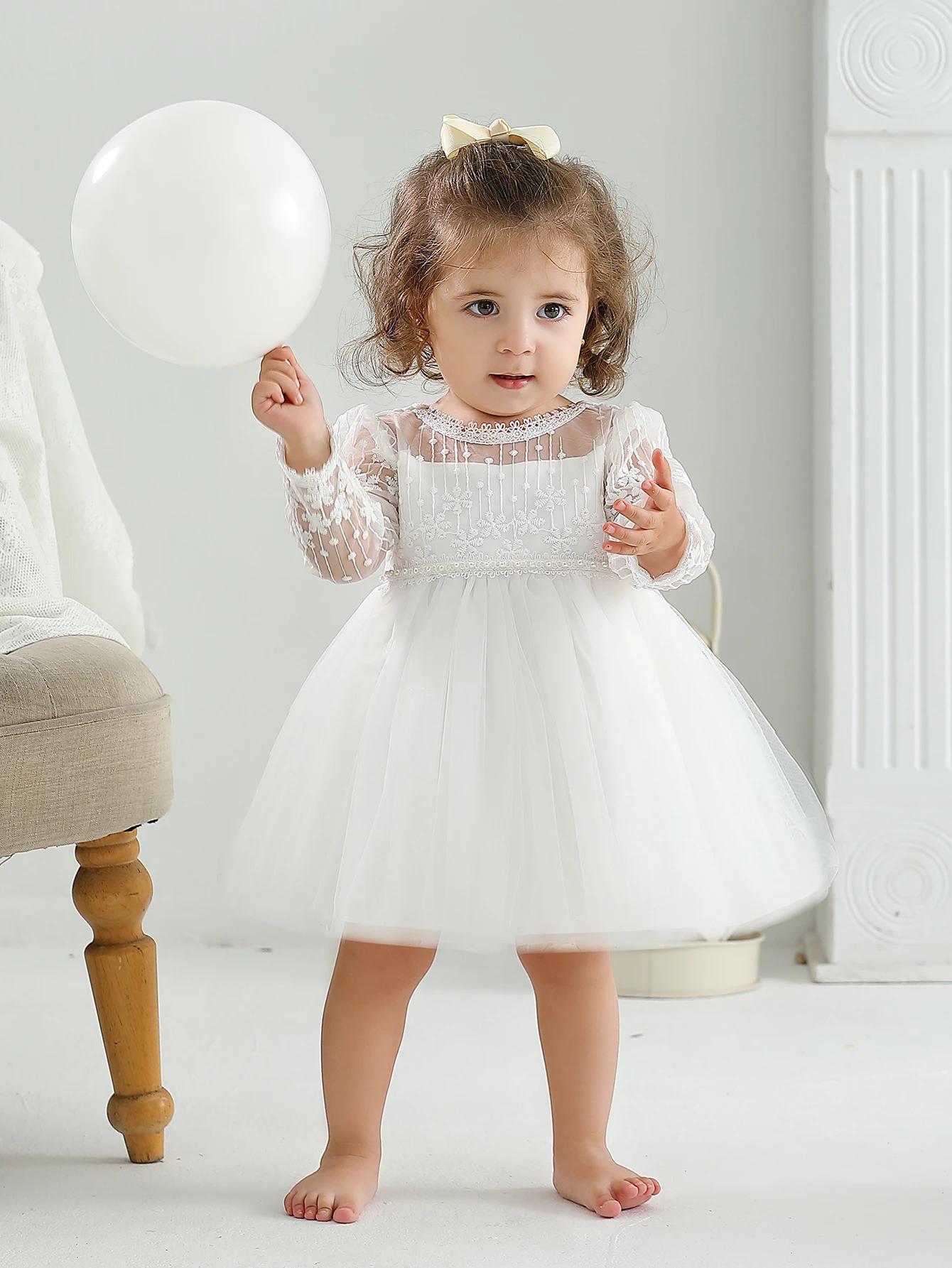 Bébé baptême trucs robe bébé robe filles fête anniversaire mariage princesse robes blanches pour fem