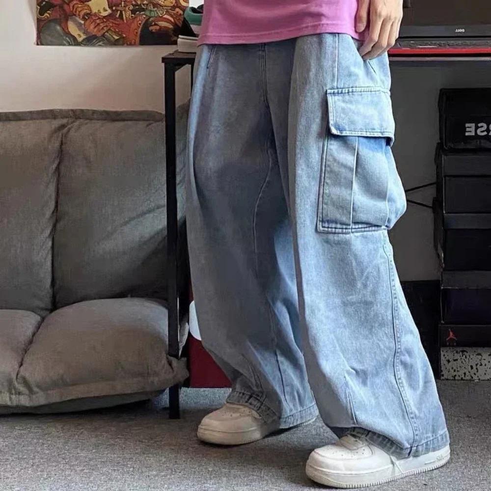 Jean Baggy surdimensionné pour hommes, pantalon Cargo coréen noir large, Streetwear Hip Hop Harajuku