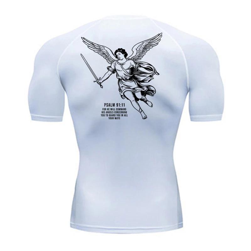 T-shirt athlétique homme séchage rapide compression graphique angel chrétien sport