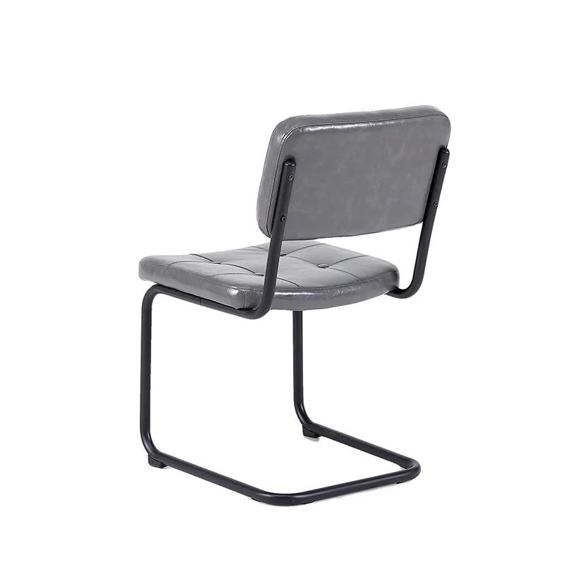 Chaise de salle à manger en cuir PU, gris clair, style simple moderne, tuyau en métal noir, meubles